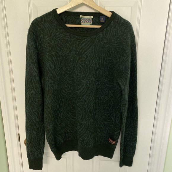 SCOTCH & SODA 100% Merino Wool Sweater XL L Dark Green Geometric Pattern - Picture 2 of 16